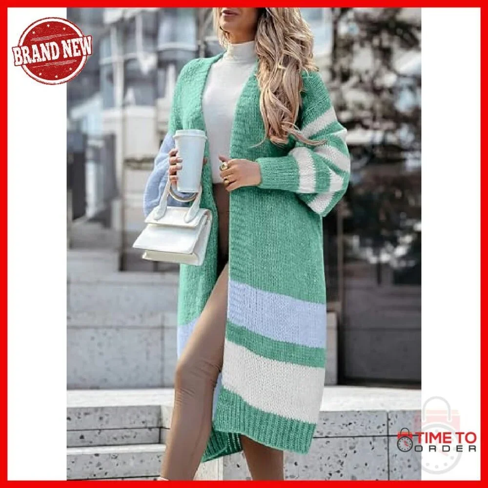 Oversized Cable Knit Cardigan Floor Length Open Front Cozy Sweater